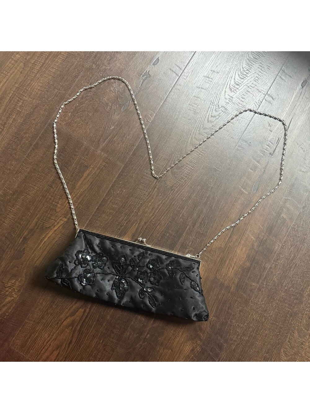 Vintage Y2K Bijoux Terner Black Beaded Sequin Satin Evening Bag Purse
